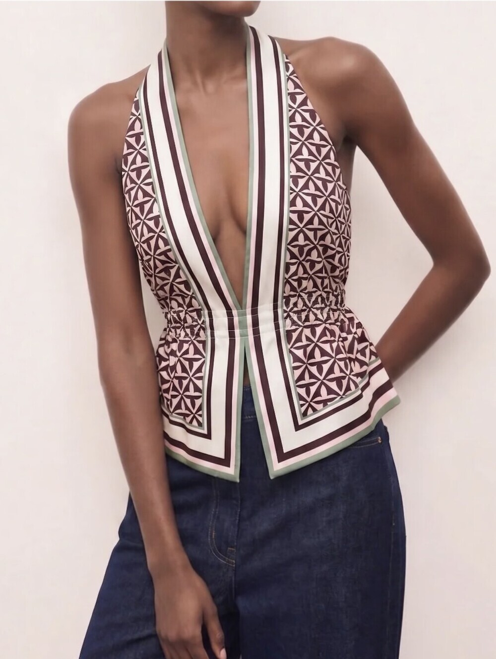 Brand New Commense Women's Size Small Striped Trim Open-Front Vest Shirt